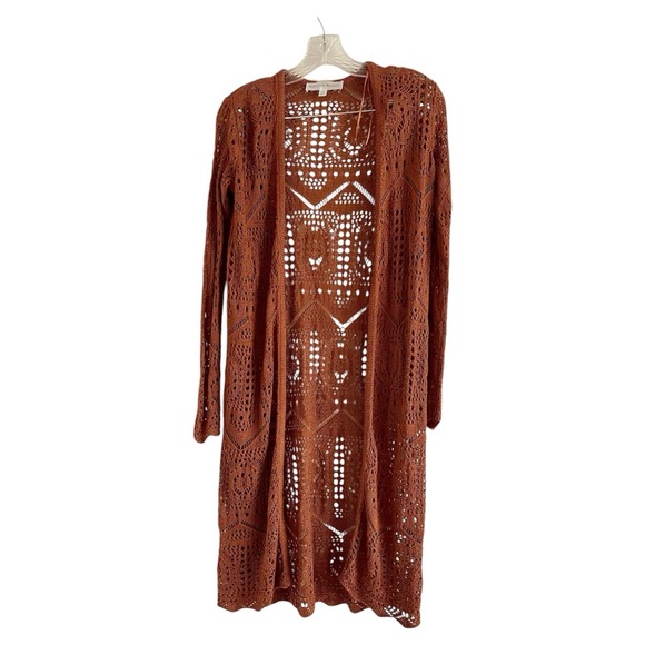 Chelsea & Theodore Sweaters - CHELSEA & THEODORE Women's Rust Long Acrylic Cardigan Sweater-PETITE SMALL
